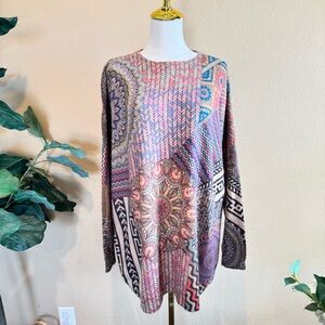 Gorgeous Geometric Print Boho Cotton/Wool Tunic Sweater Women’s XL Floral Soft
